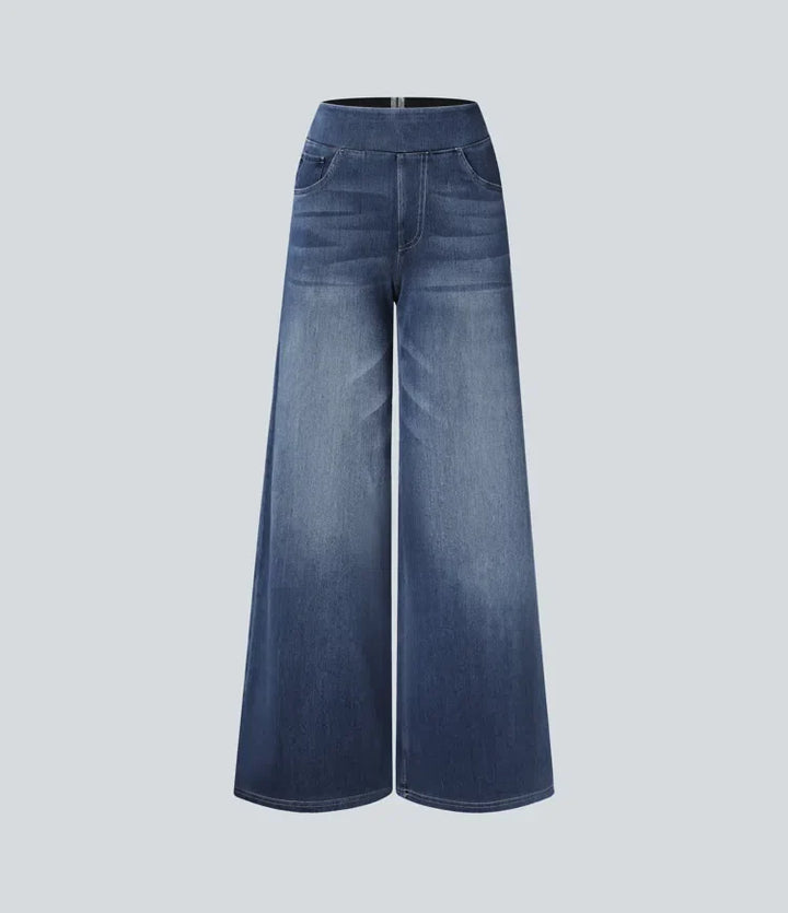 Halara Flex med hög midja och fickor baggy vida ben tvättad vardagsjeans