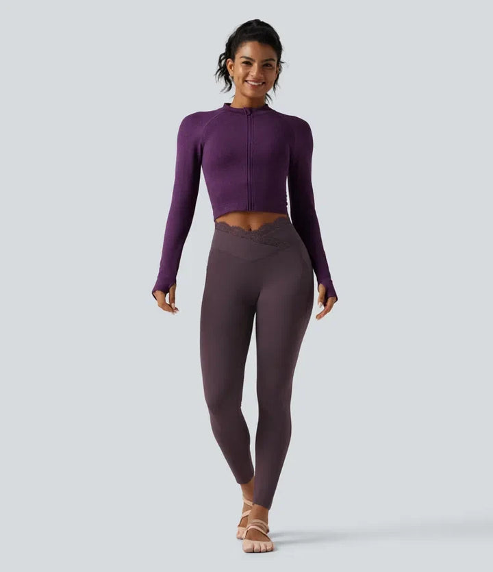 SoftlyZero med hög midja omlott kontrastspets yogaleggings med fickor