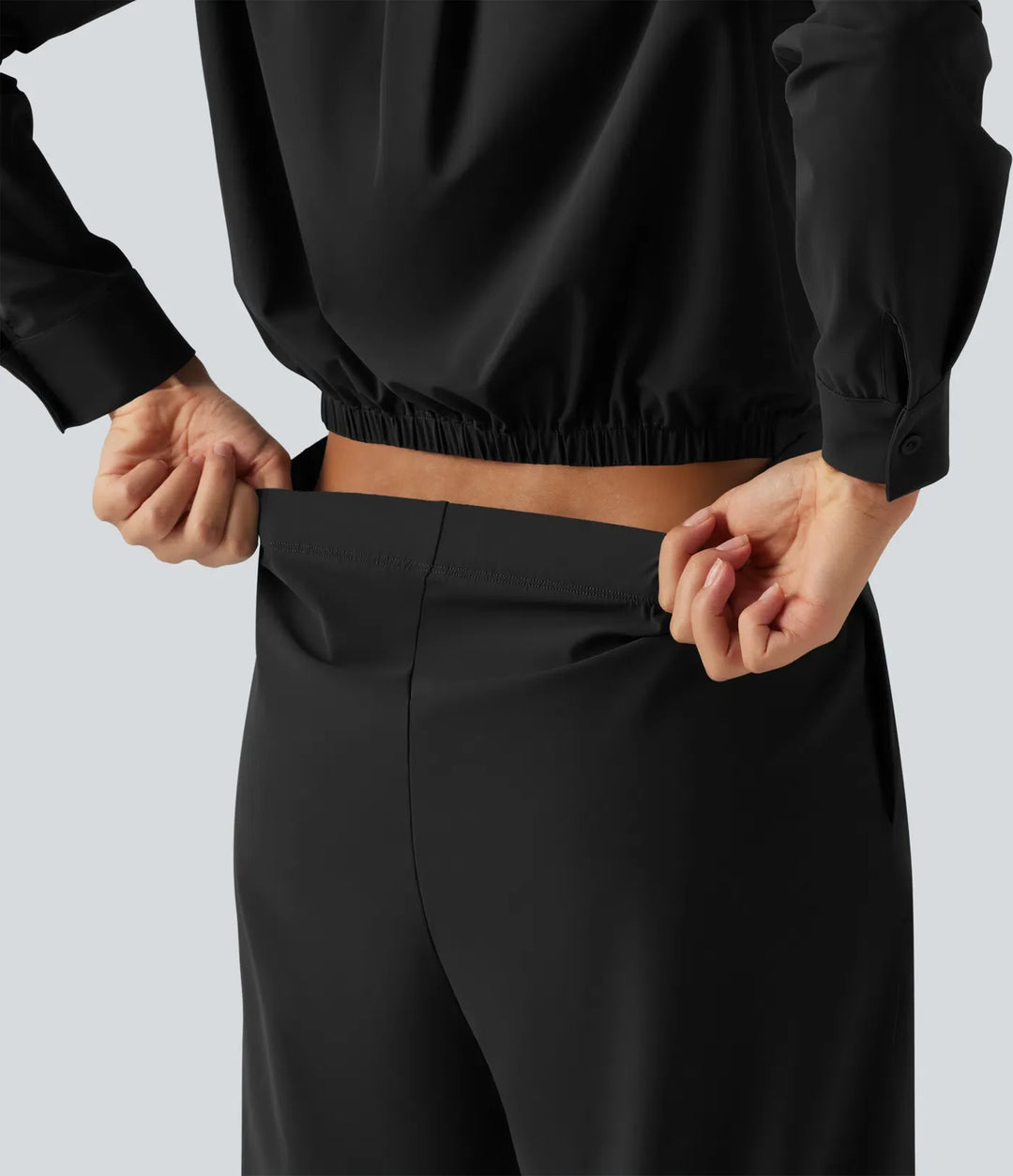 Långärmad raka ben arbetsskjorta jumpsuit med fickor-Easy Peezy Edition