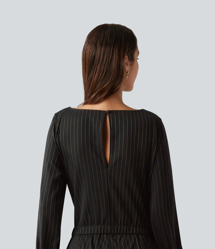 Båtringning långärmad knyt sida sval känsla rand för arbete jumpsuit med fickor – Easy Peezy-utgåva