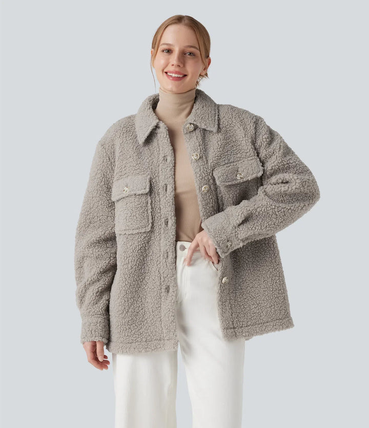 Långärmad vardaglig sherpajacka med fickor