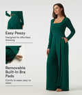Fyrkantig halsringning långärmad inbyggd BH vida ben vardaglig jumpsuit med fickor-Easy Peezy Edition