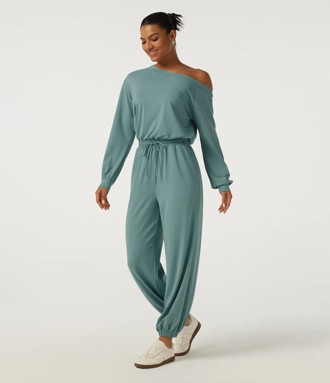 Enaxlad långärmad dragsko vardaglig jumpsuit med fickor - Easy Peezy Edition