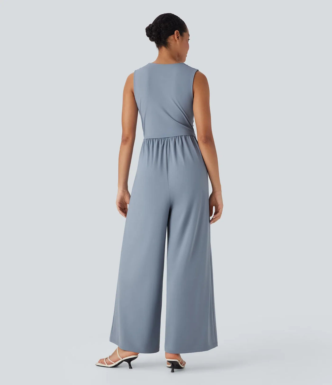 SoftlyZero luftig V-ringad ärmlös rynkat ficka InstantCool vardaglig jumpsuit-Easy Peezy