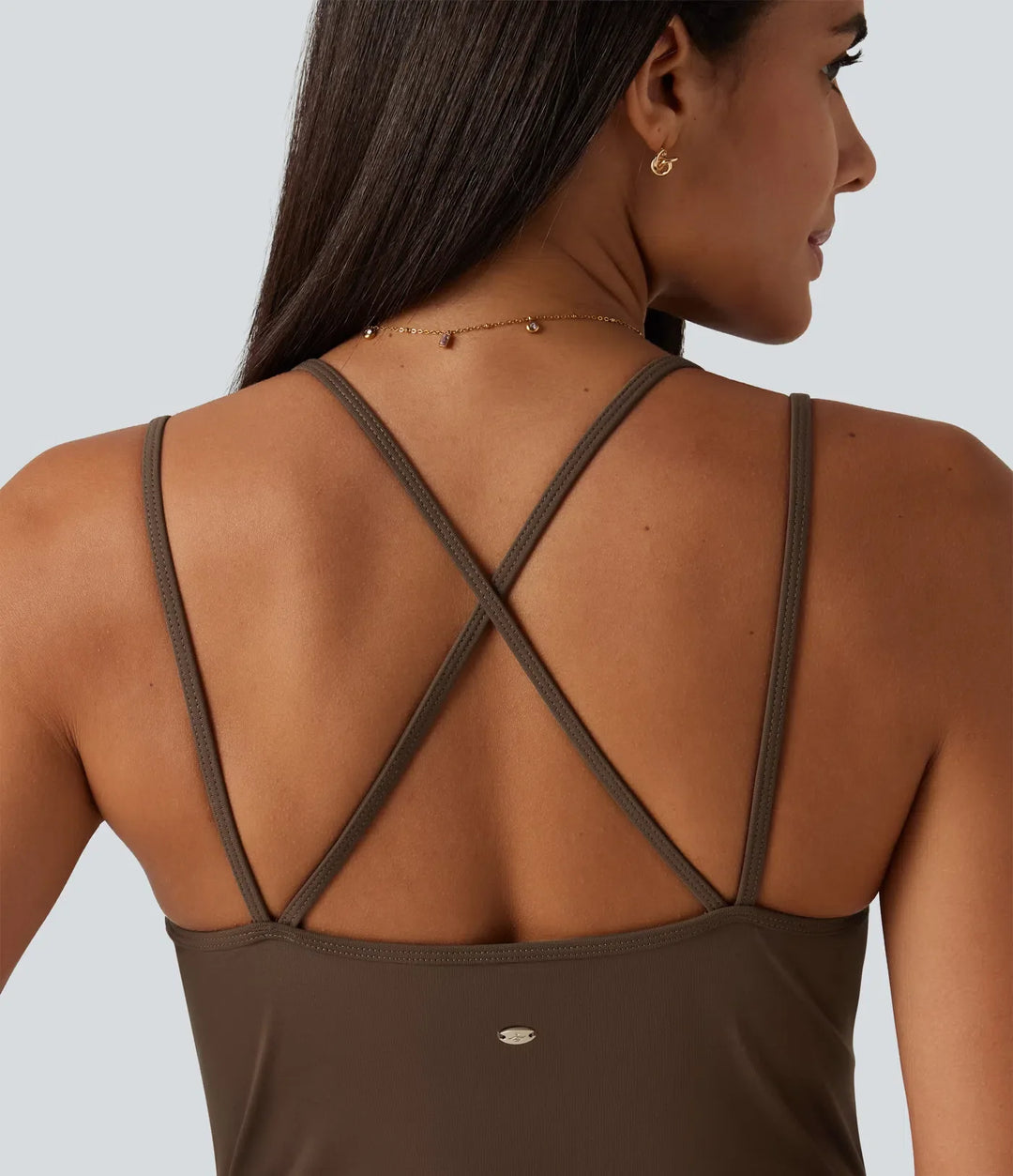 U-ringad ärmlös crossover inbyggd BH vida ben vardaglig jumpsuit med fickor--Easy Peezy