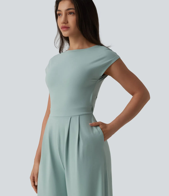 Vriden rygglös inbyggd BH vardaglig jumpsuit med fickor-Easy Peezy