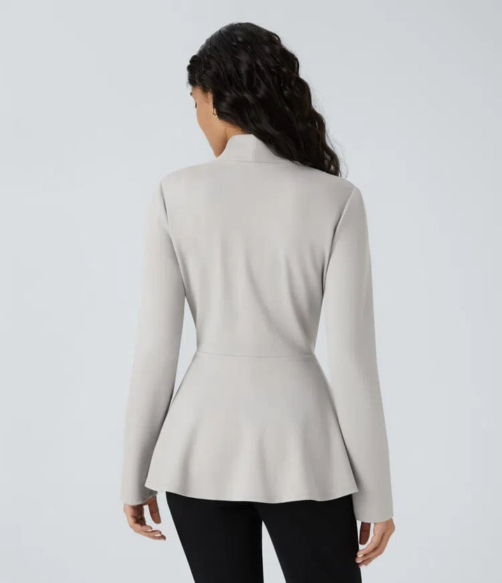 V-ringad enkel front peplum-arbetsjacka