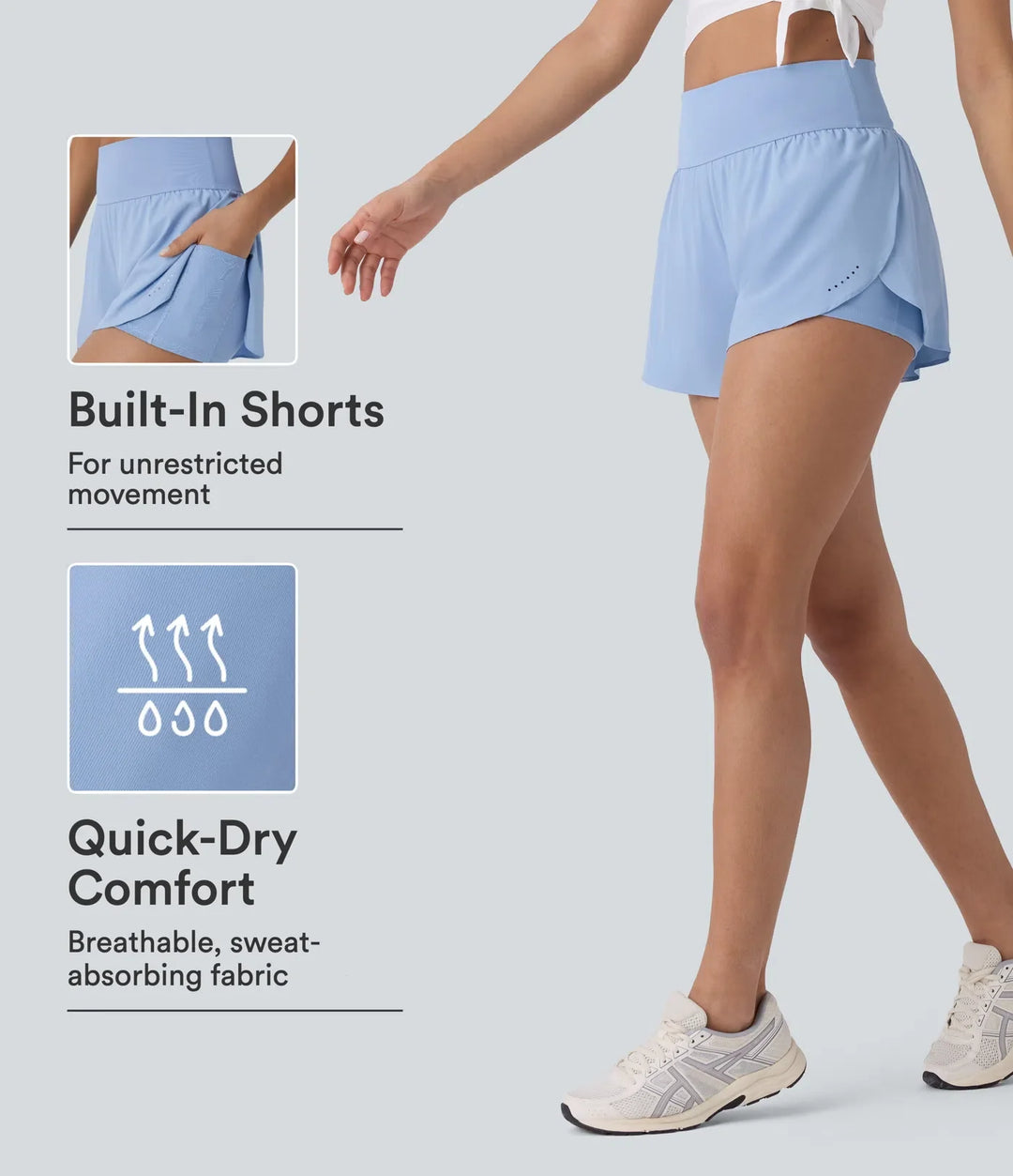 SoftlyZero snabbtorkande med hög midja och magkontroll reflekterande prickar omlott fåll 2-i-1 löpning shorts 3&
