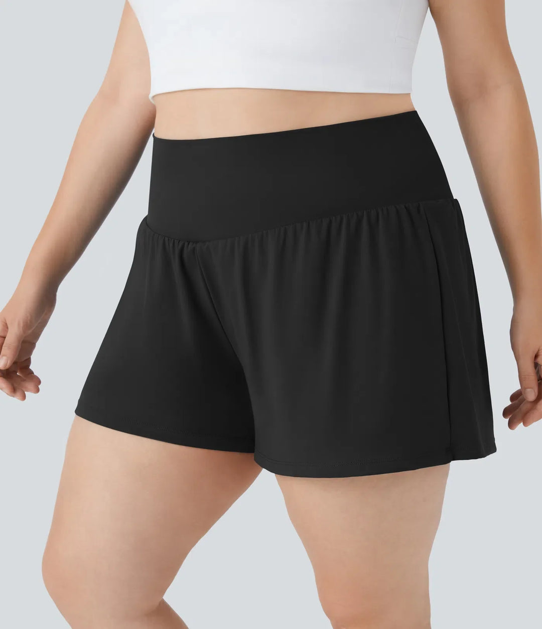 Superhög midja ficka och ficka 2-i-1 yoga plusstorlek shorts 4&