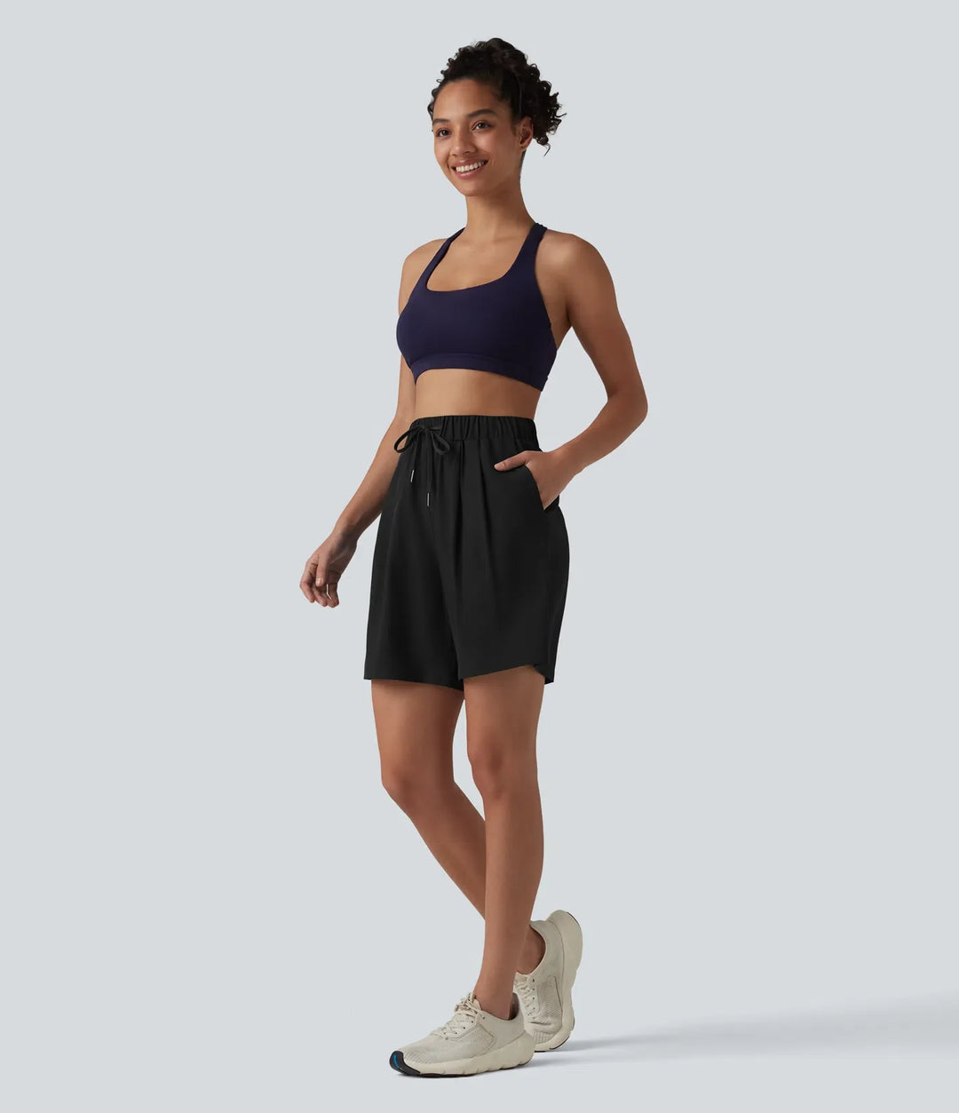 Med hög midja resårmidja dragsko plisserad yogashorts 7&