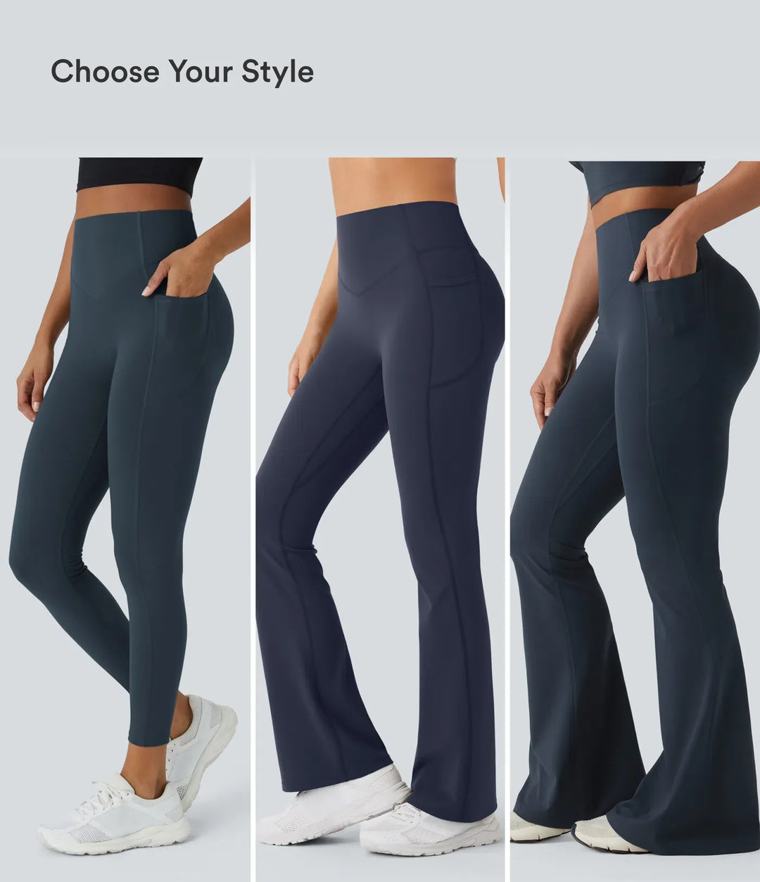 Halara UltraSculpt med hög midja scrunch-effekt rumplyftande magkontroll formande yoga utsvängd leggings med fickor