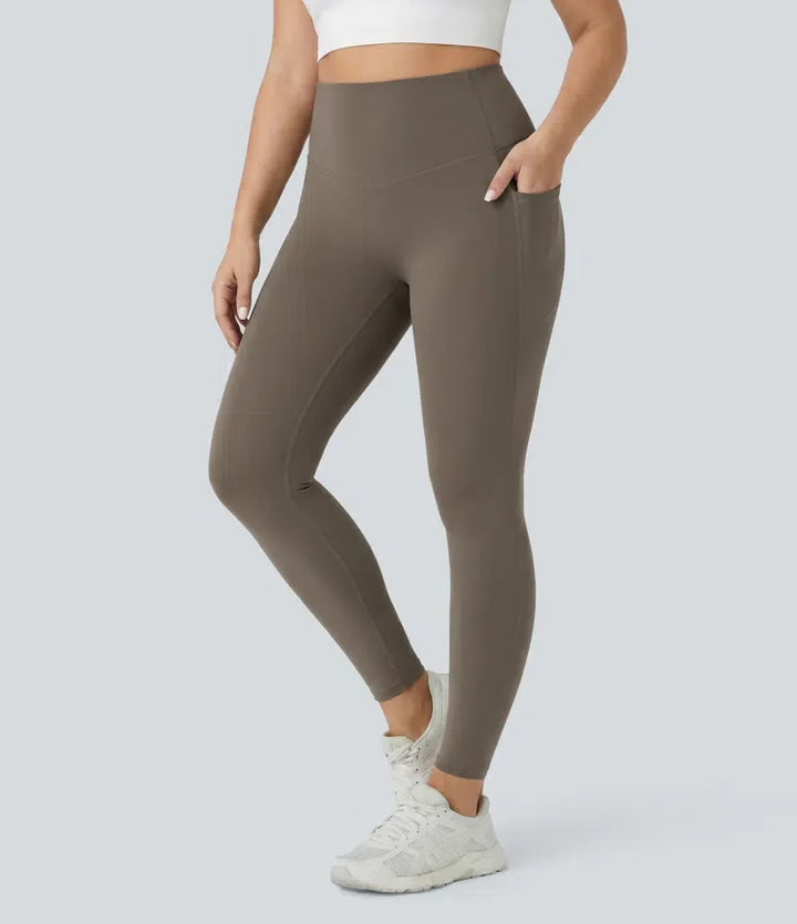 Plusstorlek Lyckera UltraSculpt högmidjad rumplyftande magkontroll formande träningsleggings med fickor