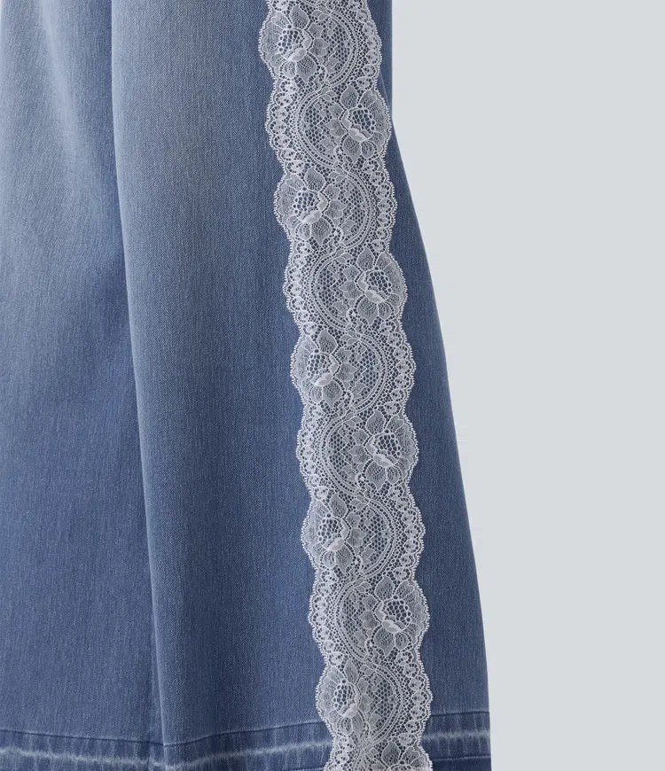 Halara Flex med hög midja kontrastspets baggy vardagsjeans med fickor