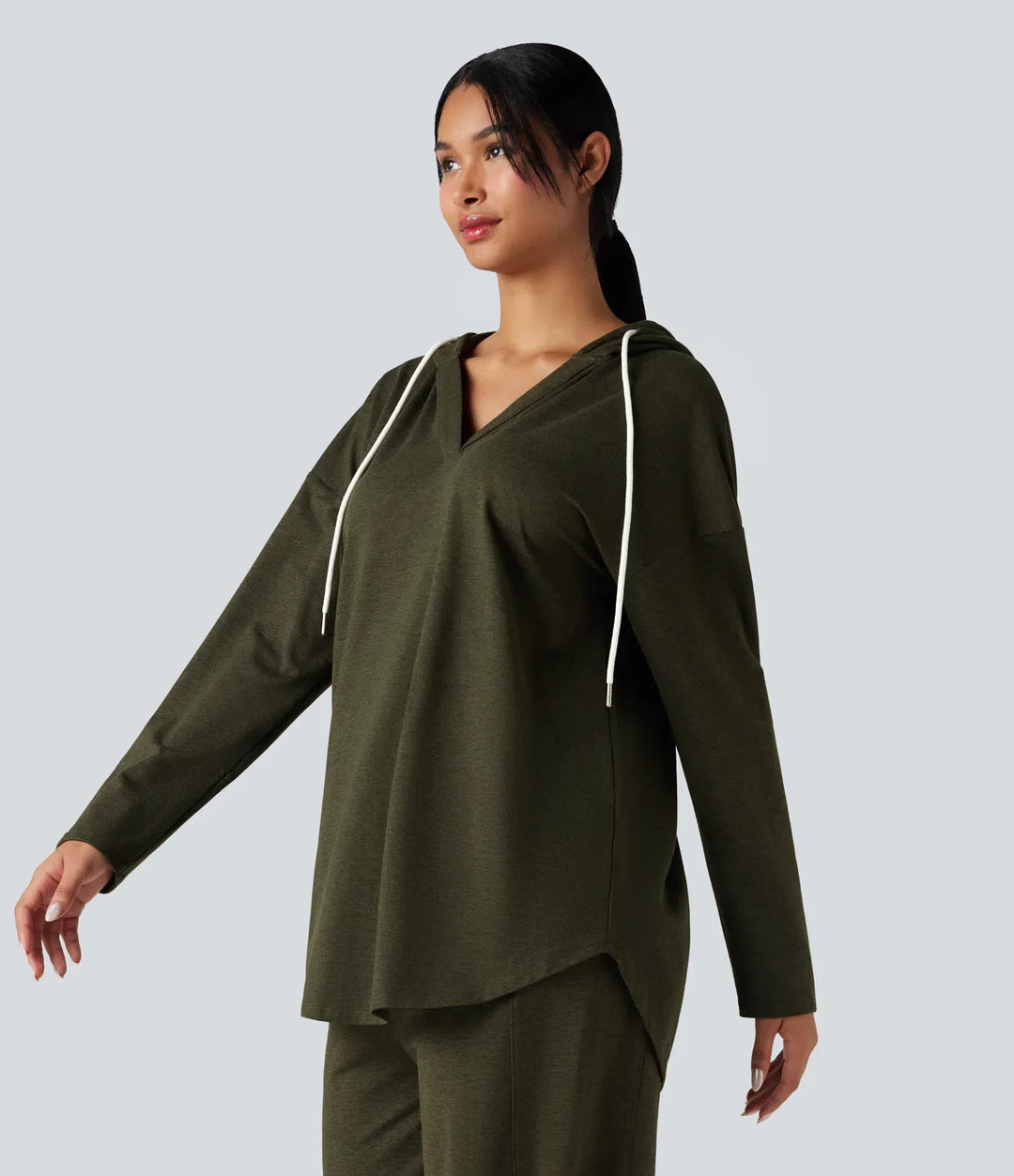 Med huva rundad fåll oversized snabbtorkande vardaglig melerad sweatshirt-UPF40+
