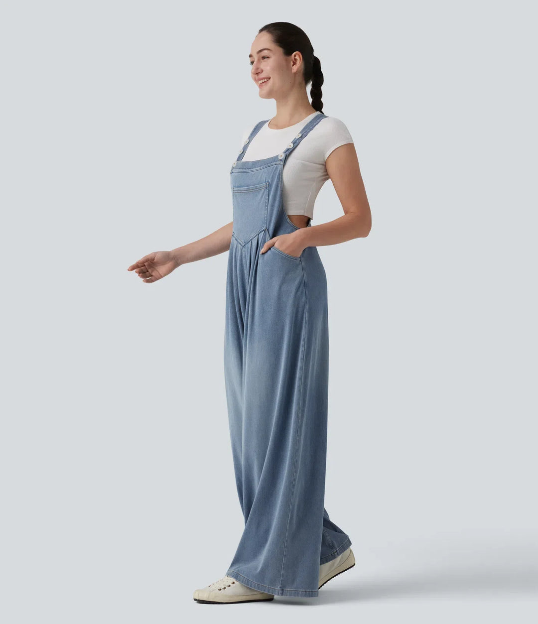Lyckera Flex justerbara axelband draperad lyocell vardaglig baggy overall med fickor
