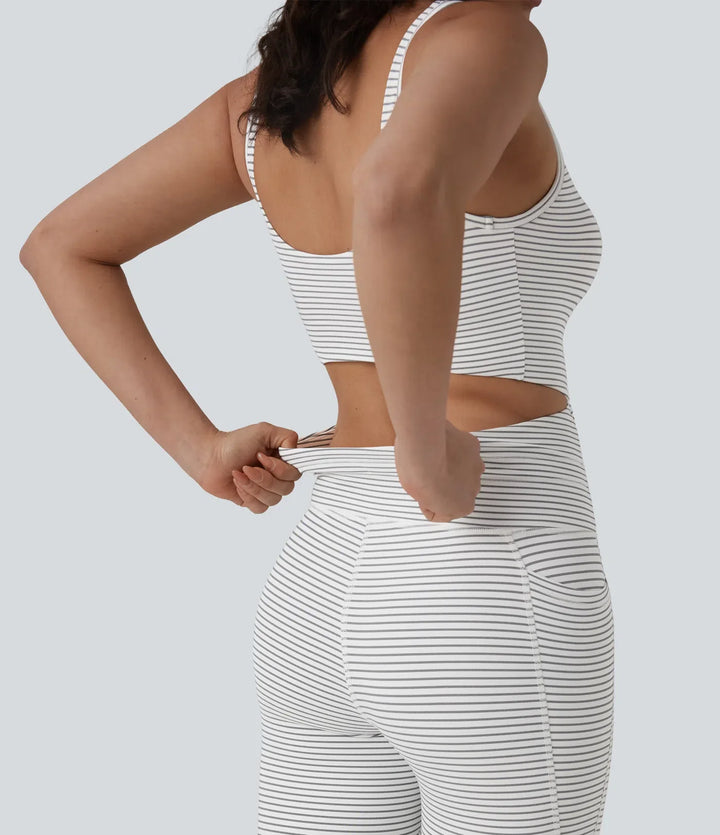 U-ringad skuren-ut dragsko magkontroll randig yoga jumpsuit med fickor-Easy Peezy Edition
