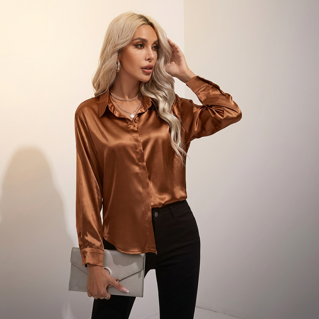 SELWORTH SATIN V-RINGAD BLUS