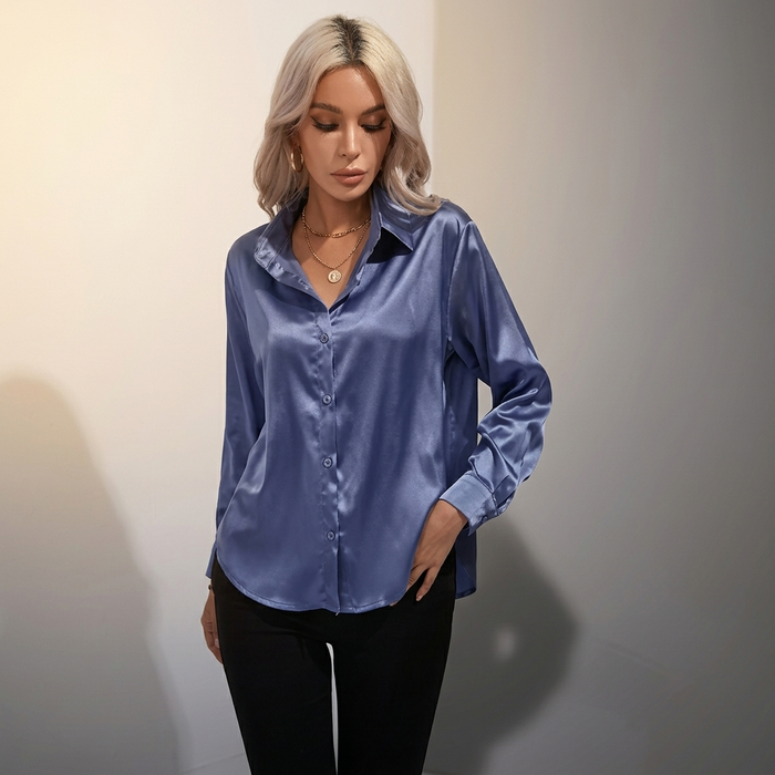 SELWORTH SATIN V-RINGAD BLUS