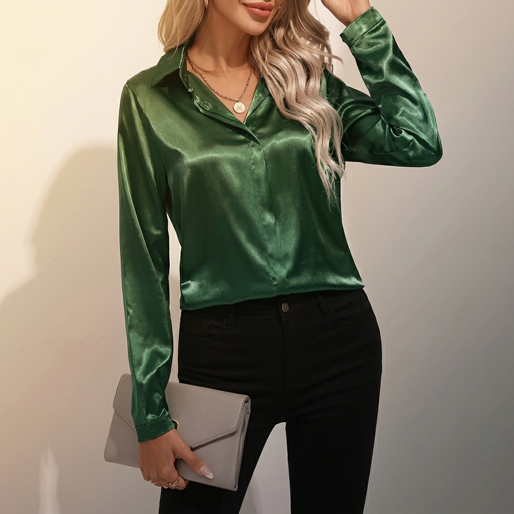 SELWORTH SATIN V-RINGAD BLUS