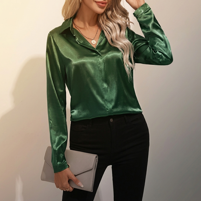 SELWORTH SATIN V-RINGAD BLUS