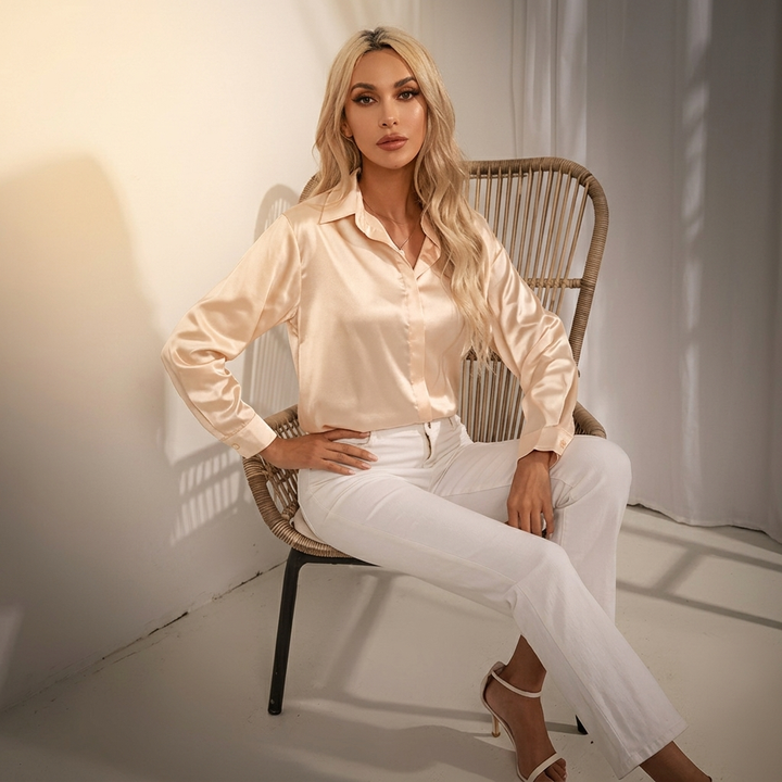 SELWORTH SATIN V-RINGAD BLUS
