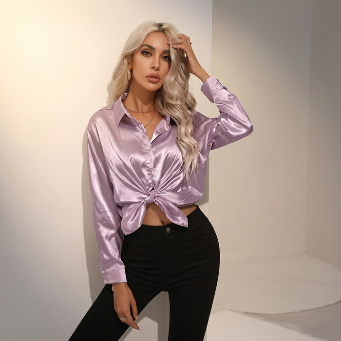 SELWORTH SATIN V-RINGAD BLUS