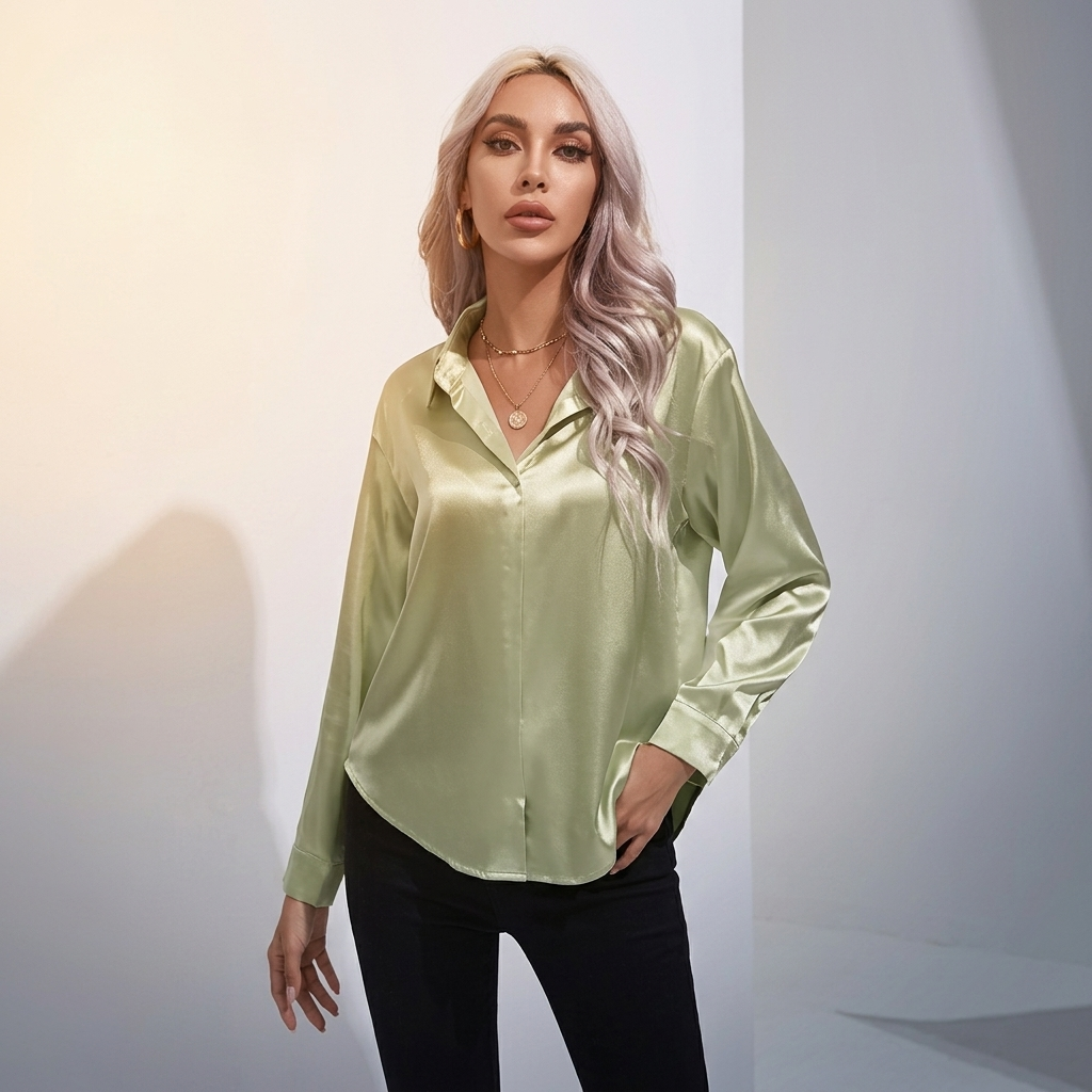 SELWORTH SATIN V-RINGAD BLUS