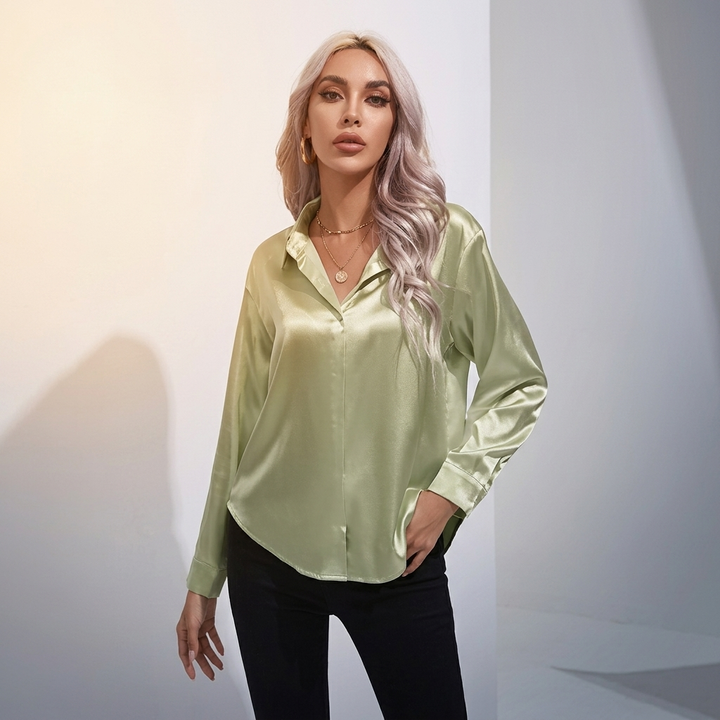 SELWORTH SATIN V-RINGAD BLUS