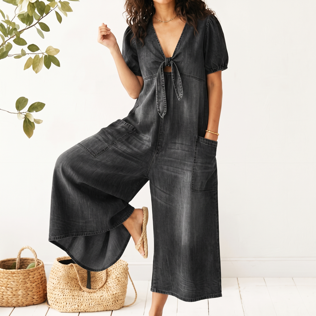 ROWANVALE JEANSJUMPSUIT MED KNYTNING FRAM