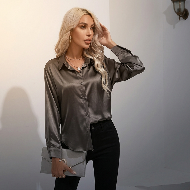 SELWORTH SATIN V-RINGAD BLUS