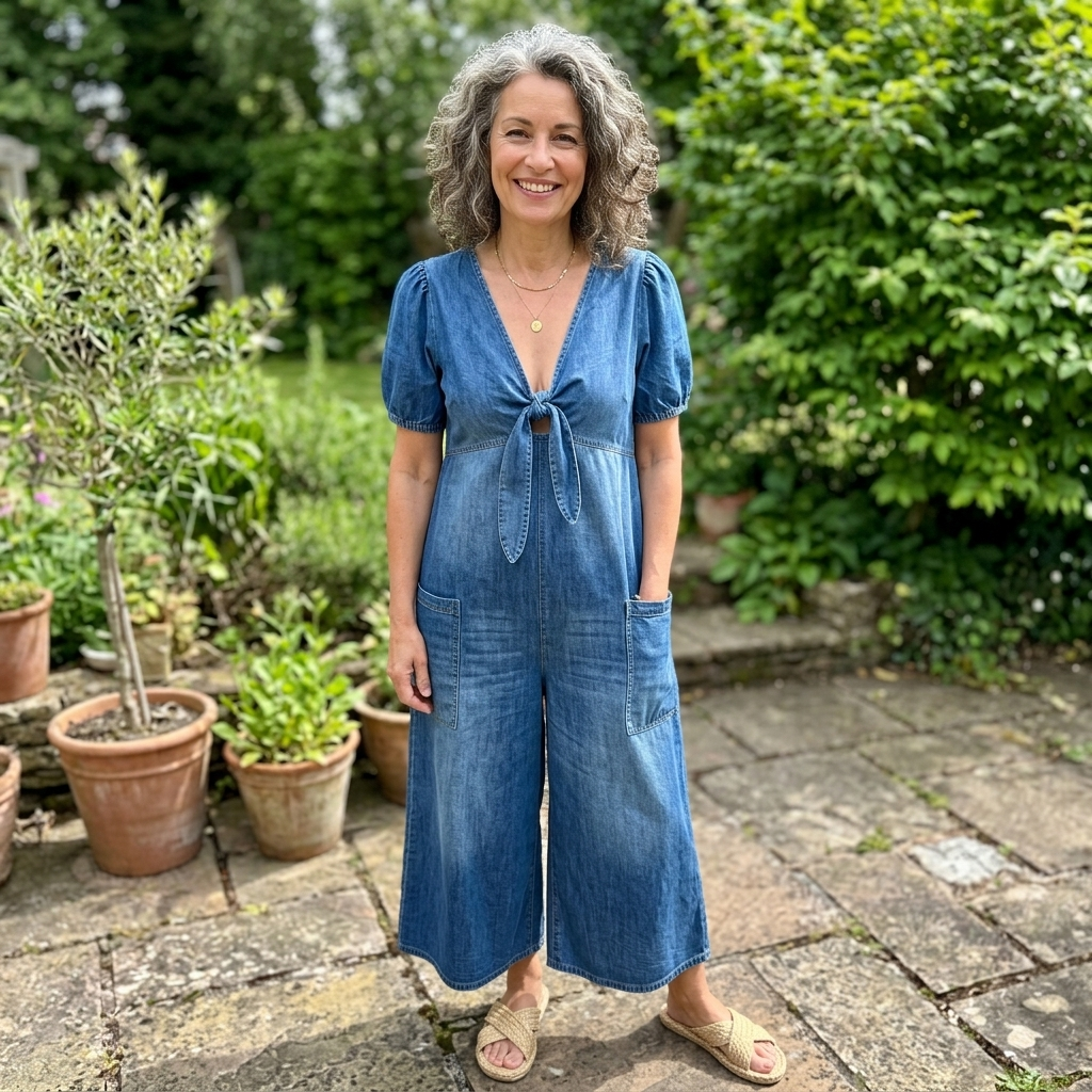 ROWANVALE JEANSJUMPSUIT MED KNYTNING FRAM