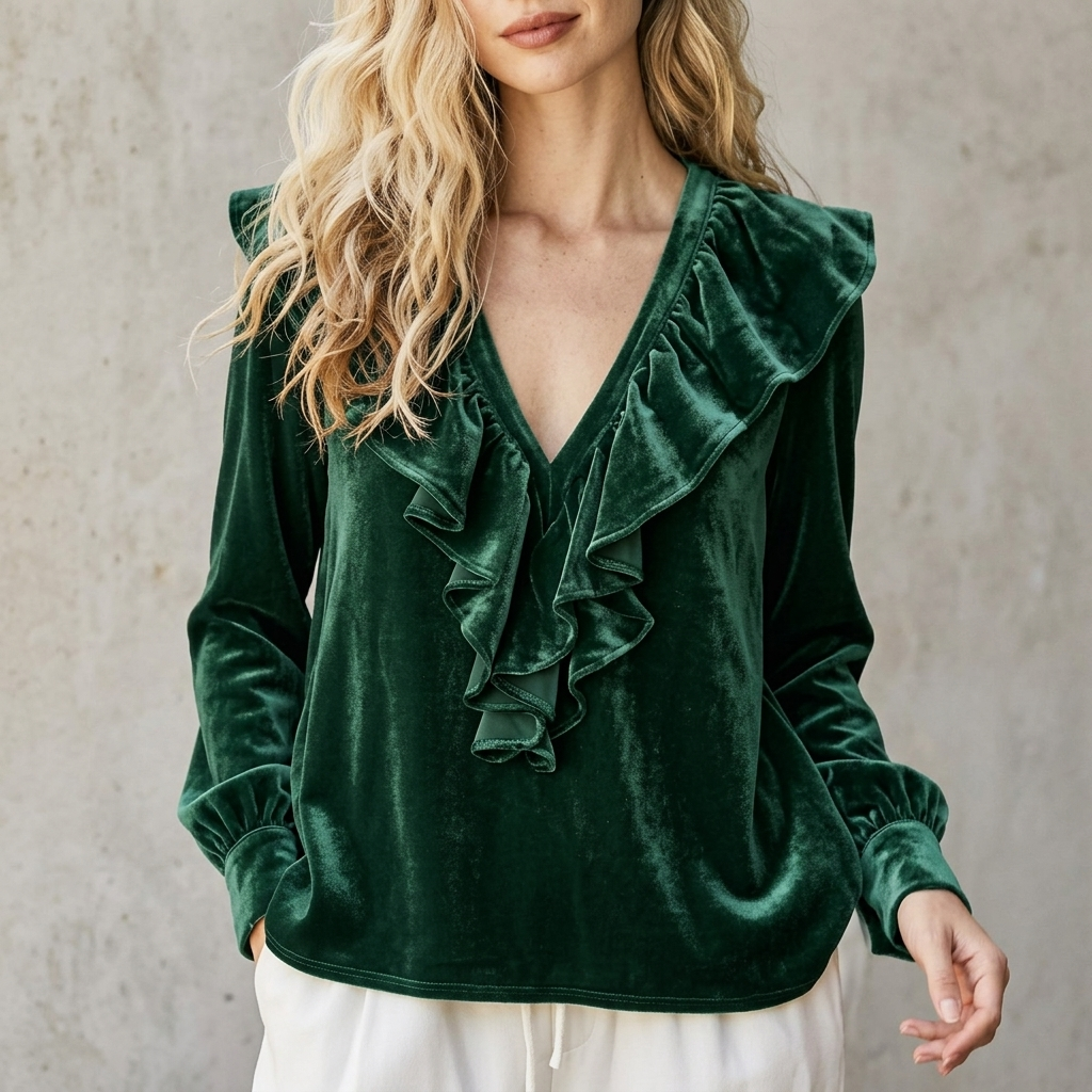 VELOURA V-RINGAD BLUS MED VOLANG