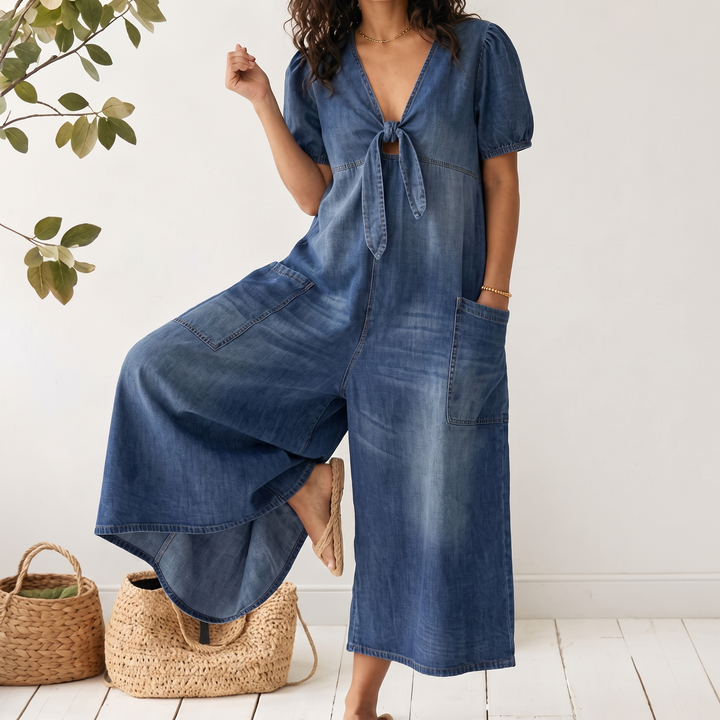 ROWANVALE JEANSJUMPSUIT MED KNYTNING FRAM