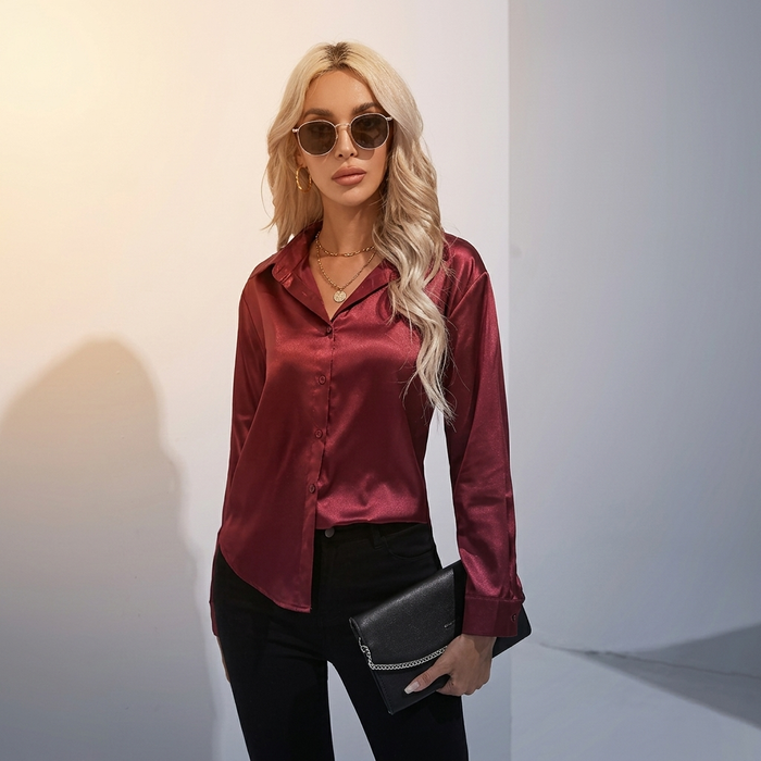 SELWORTH SATIN V-RINGAD BLUS