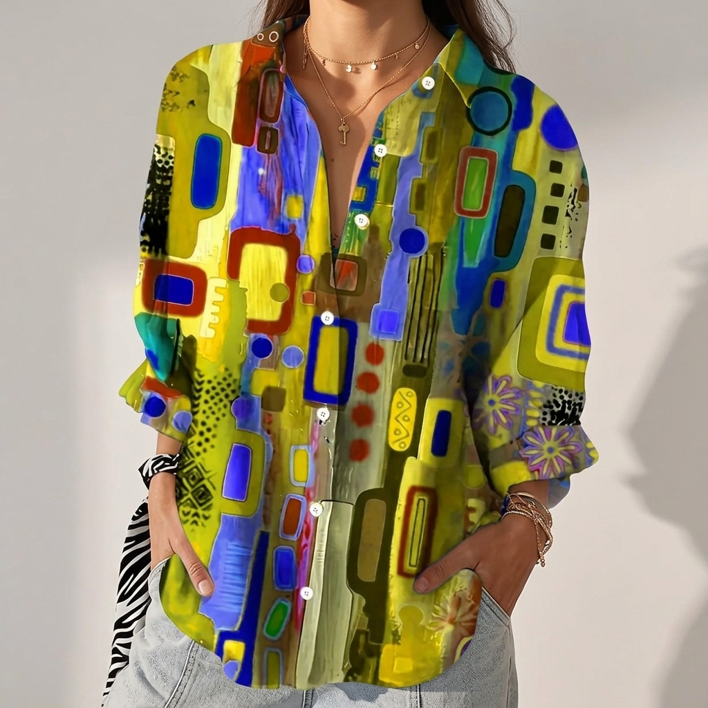 ARAMINTA BLUS MED KONSTNÄRLIGT MÖNSTER