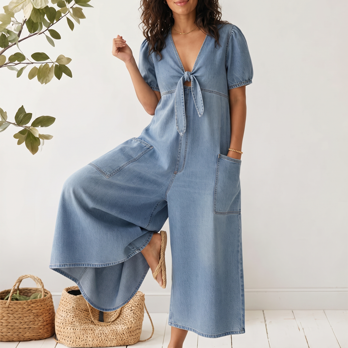 ROWANVALE JEANSJUMPSUIT MED KNYTNING FRAM