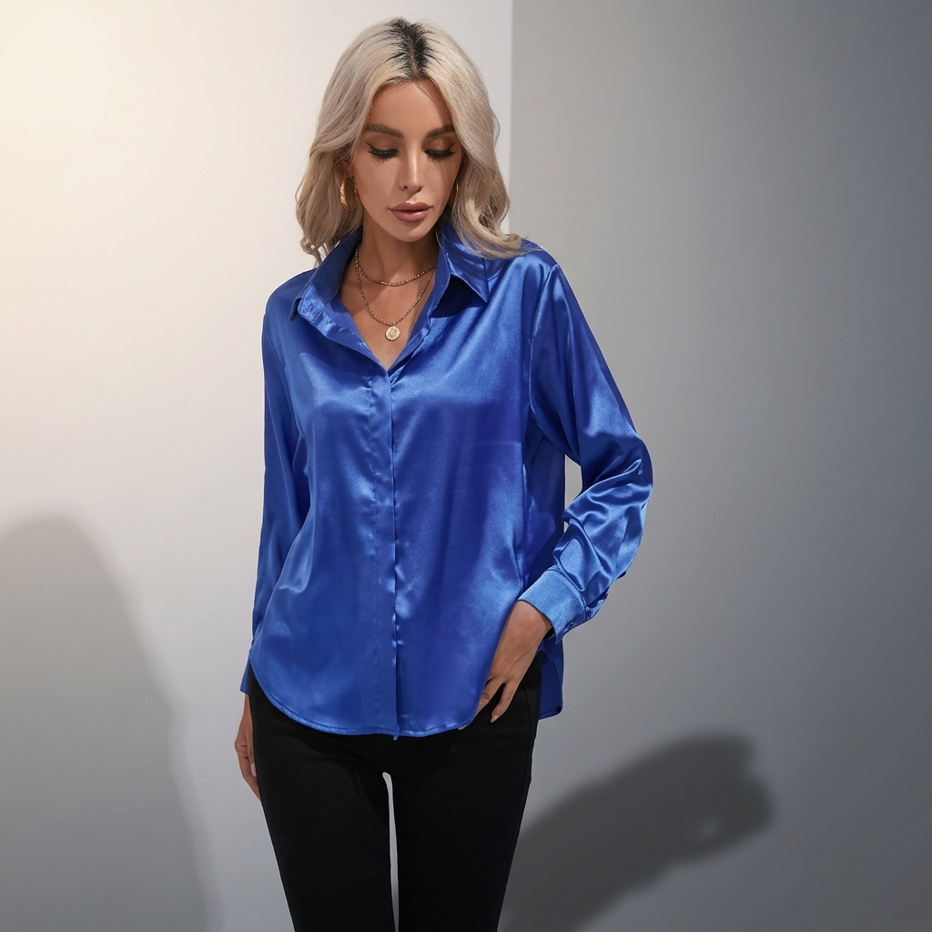 SELWORTH SATIN V-RINGAD BLUS