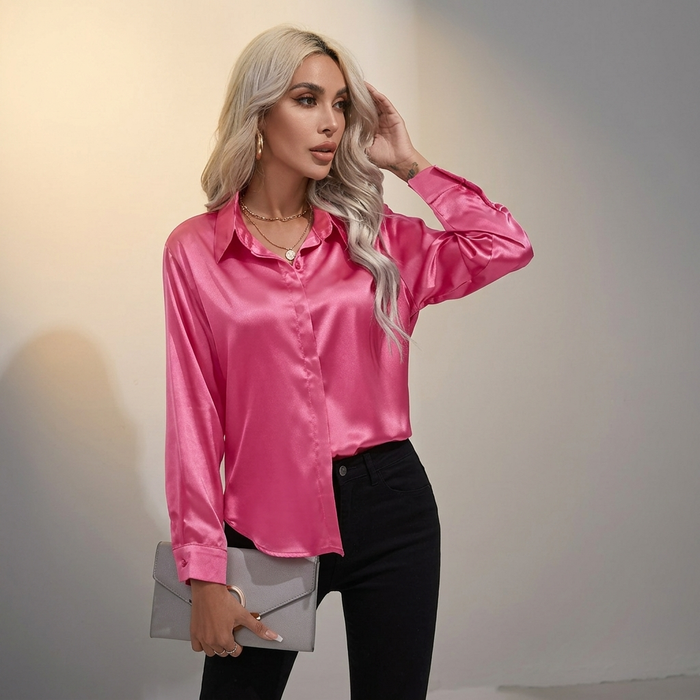 SELWORTH SATIN V-RINGAD BLUS