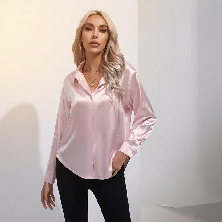 SELWORTH SATIN V-RINGAD BLUS