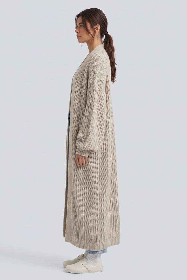 Ribbstickad långärmad slits vardaglig lång modell cardigan