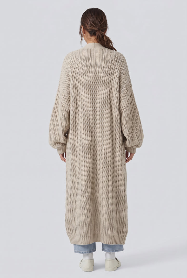 Ribbstickad långärmad slits vardaglig lång modell cardigan
