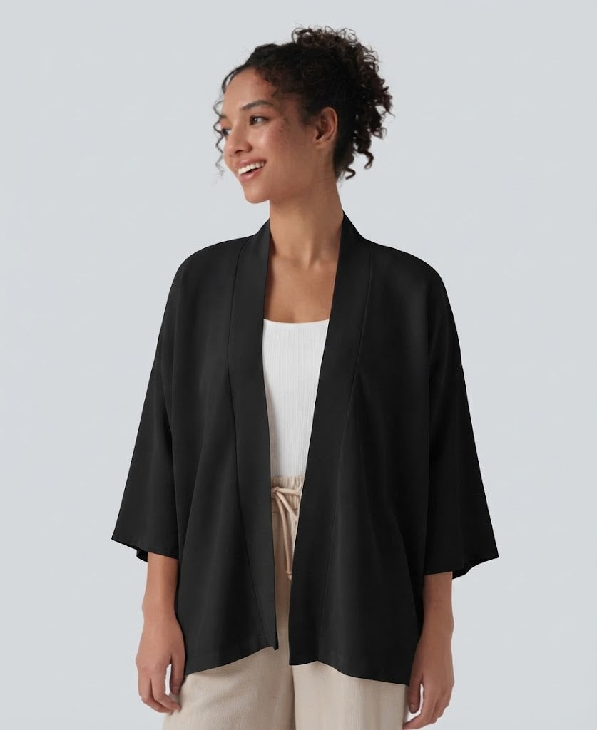 Öppen front 3/4 ärm vardaglig cardigan