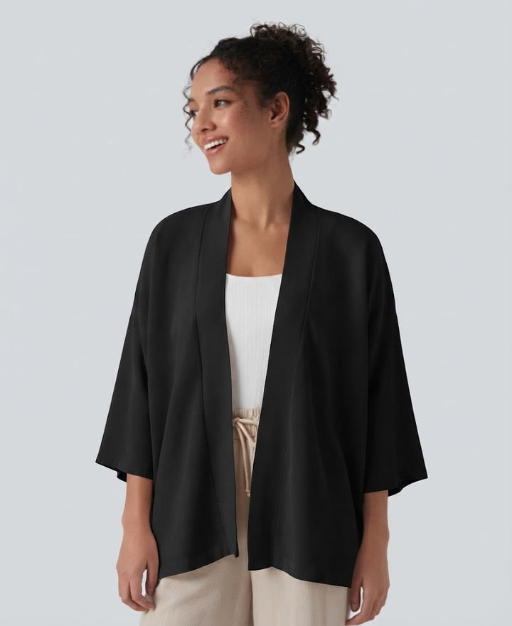 Öppen front 3/4 ärm vardaglig cardigan