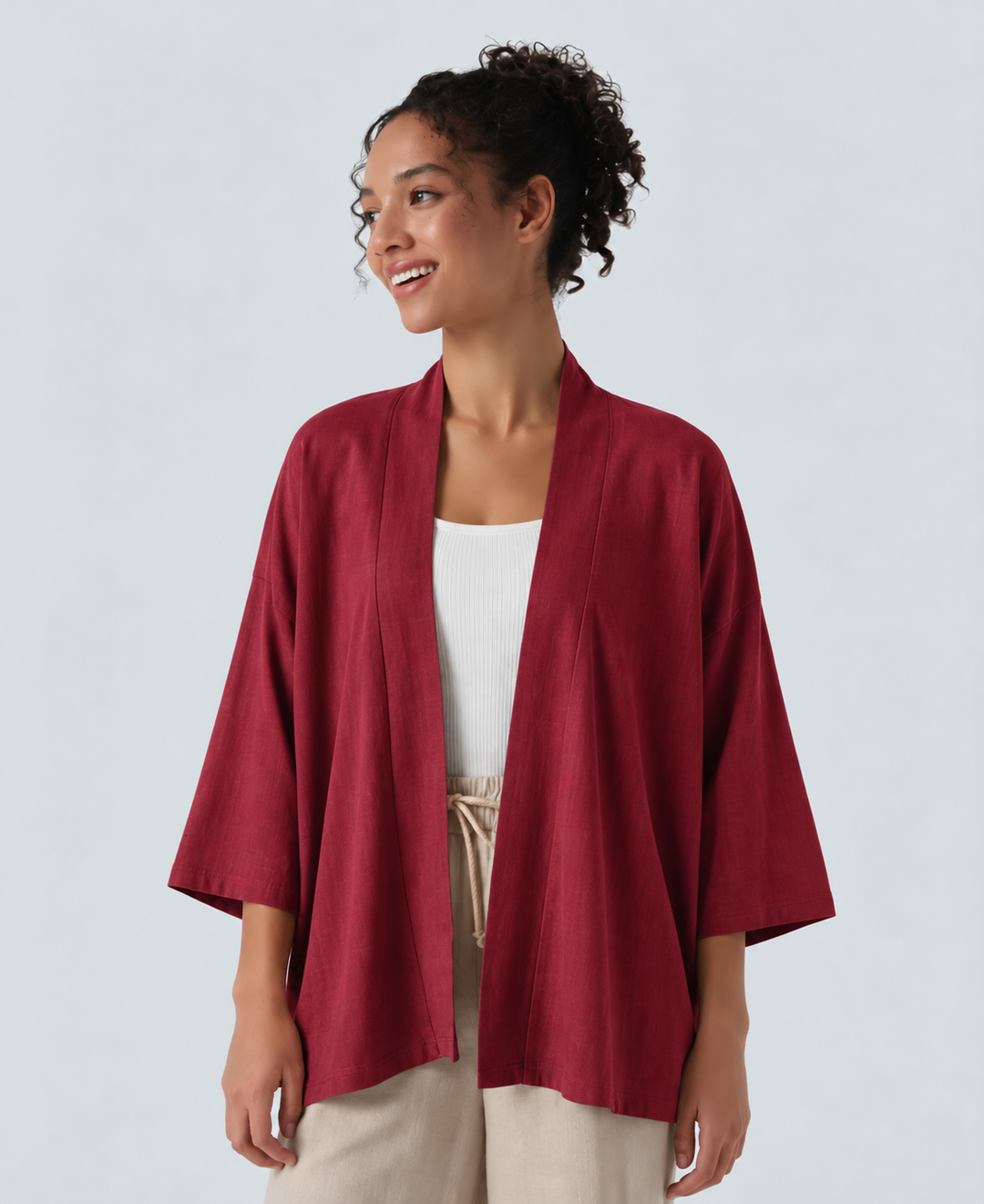 Öppen front 3/4 ärm vardaglig cardigan