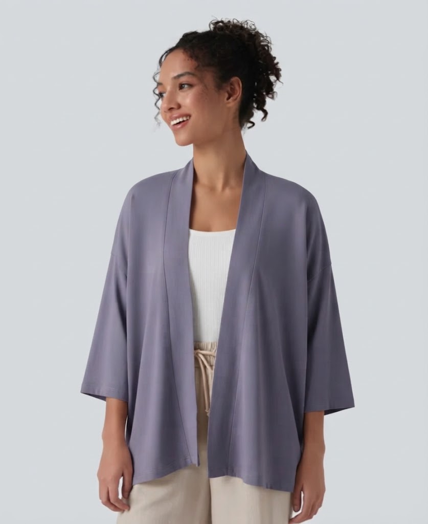 Öppen front 3/4 ärm vardaglig cardigan