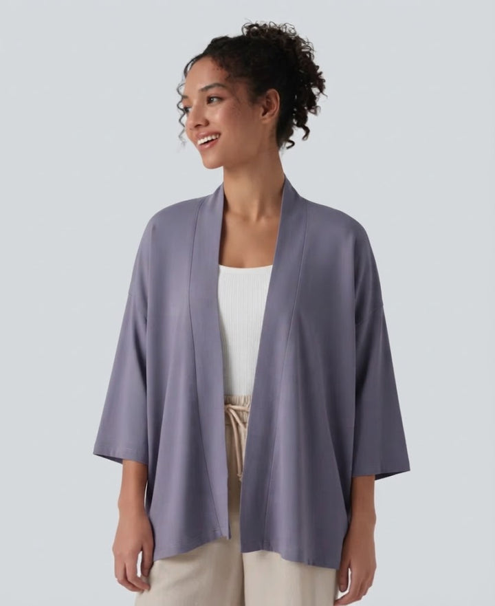 Öppen front 3/4 ärm vardaglig cardigan