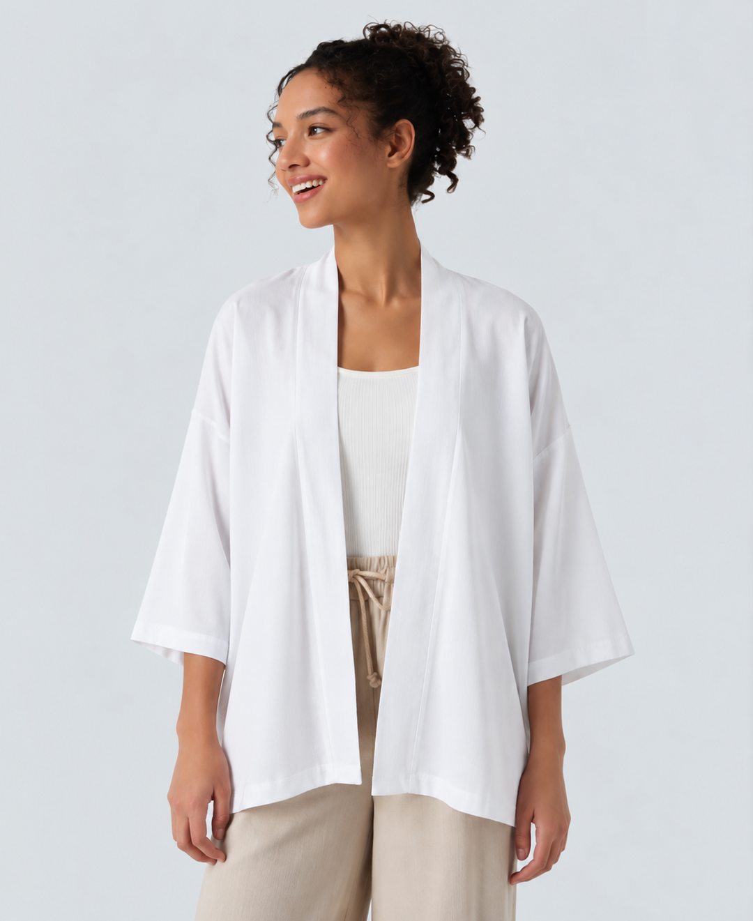 Öppen front 3/4 ärm vardaglig cardigan