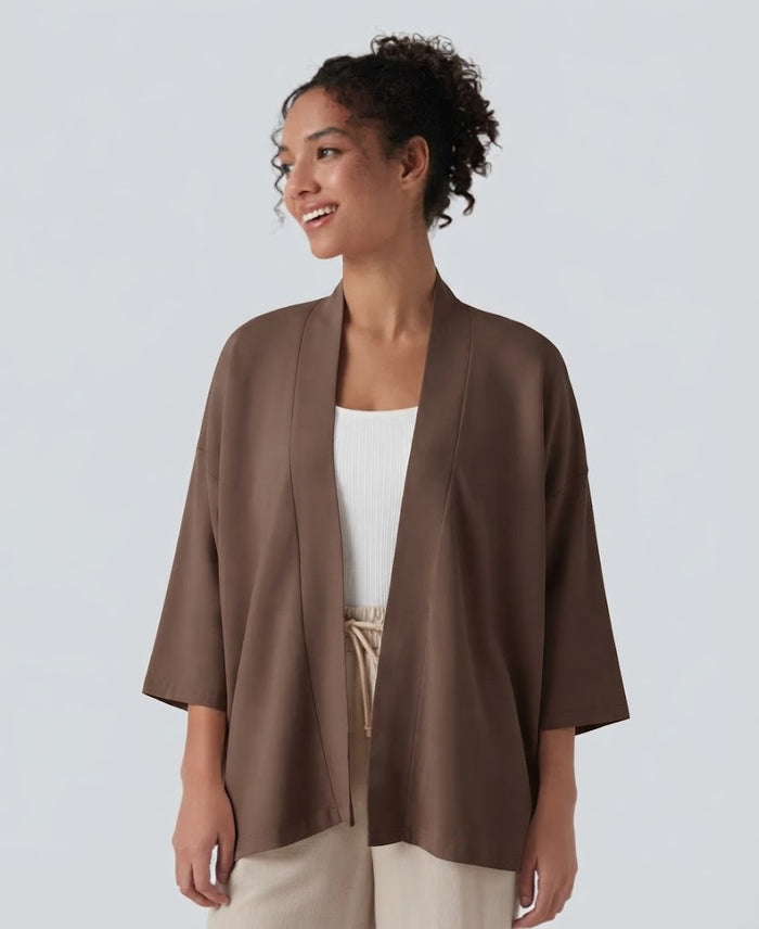 Öppen front 3/4 ärm vardaglig cardigan