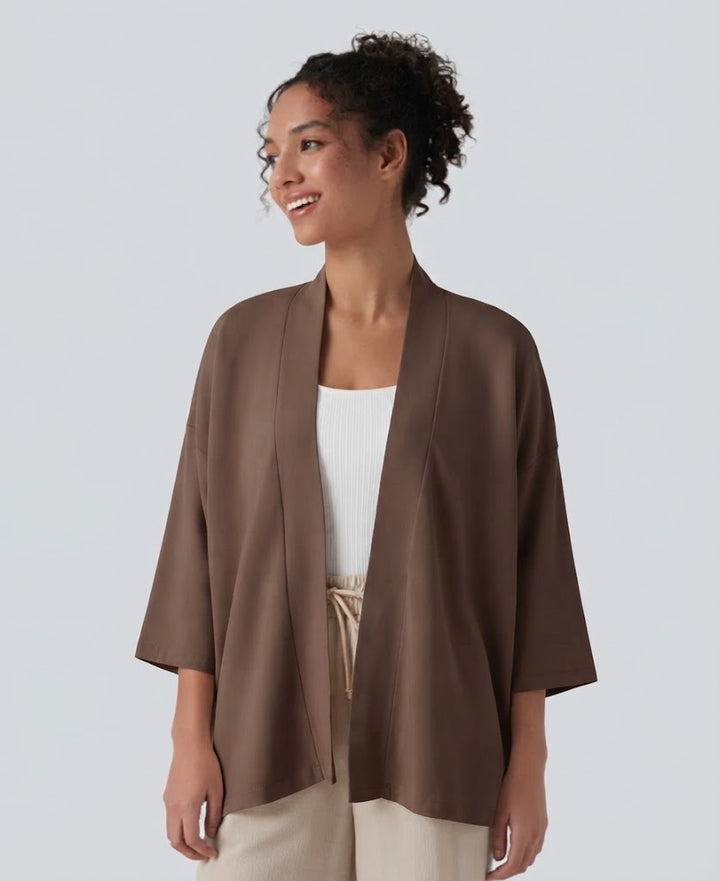 Öppen front 3/4 ärm vardaglig cardigan
