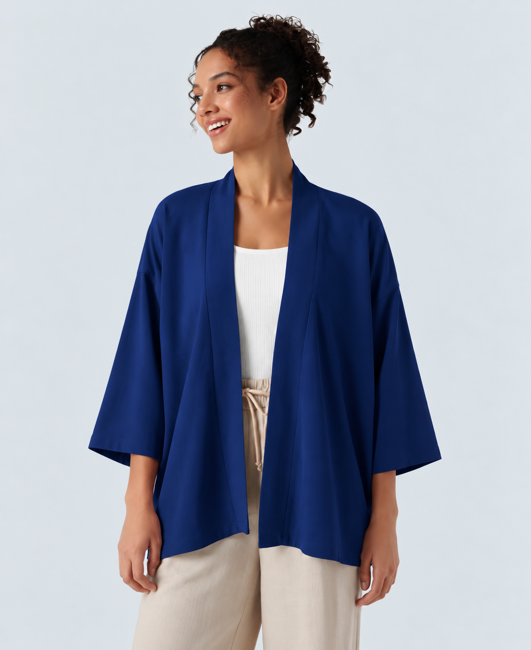 Öppen front 3/4 ärm vardaglig cardigan